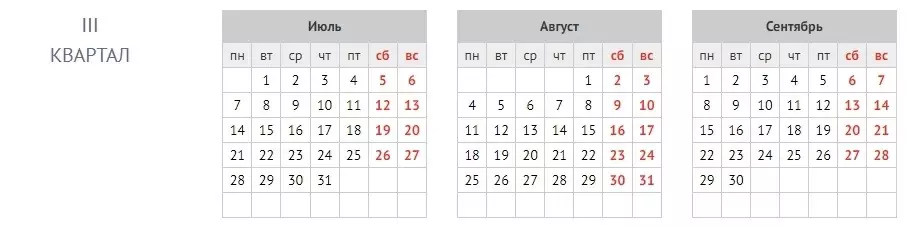 Производственный календарь на III квартал 2025 года