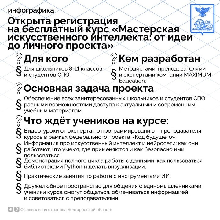 Белгородские школьники и студенты смогут бесплатно изучить работу нейросетей и ИИ1